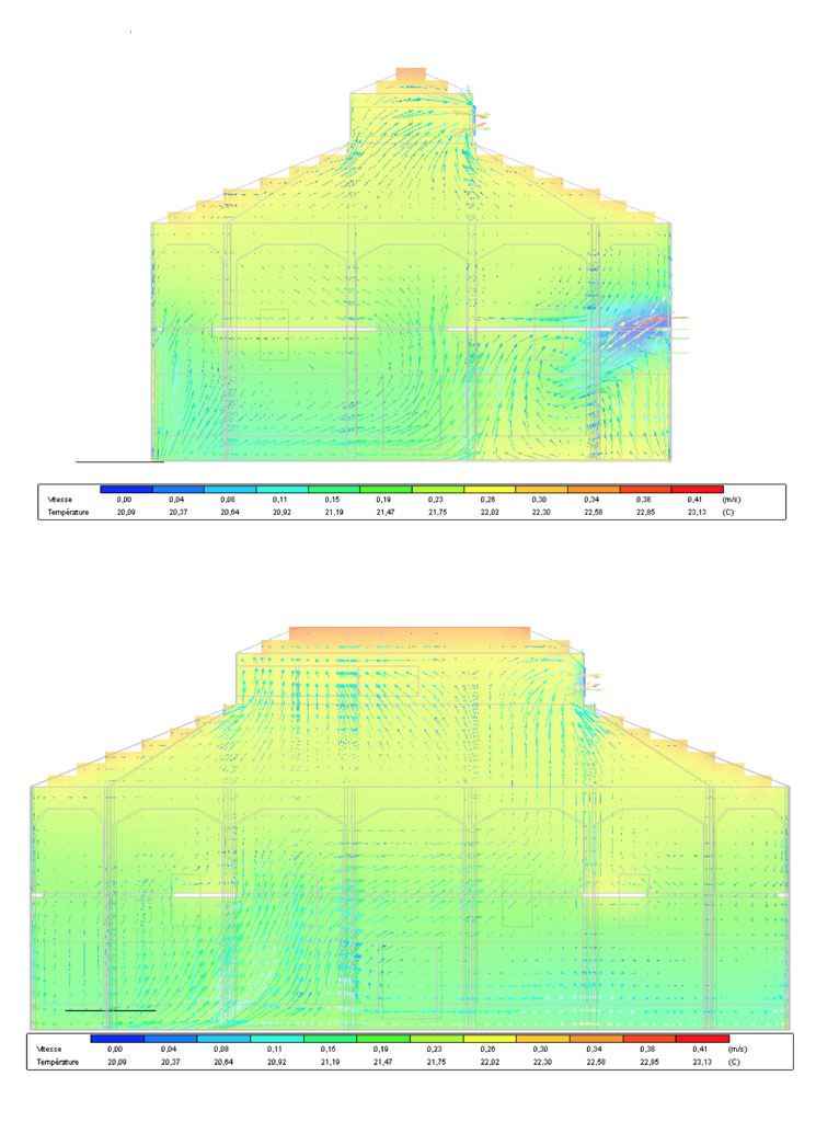 Traverses - simulation modélisation écoulement d'air nuit d'été (source BET 180°)
